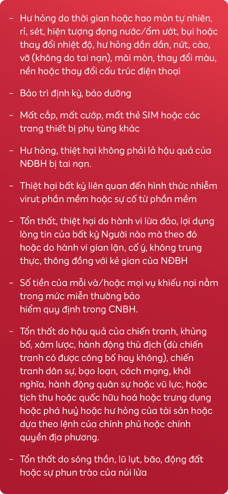 điểm loại trừ sản phẩm